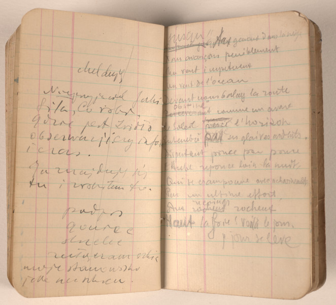 Mały notes w czarnej okładce z 1941 roku. Marek Szwarc używał go w czasie służby w Armii Polskiej w Wielkiej Brytanii. Właściciel zanotował w nim różne informacje. Na wewnętrznej stronie okładki zapisał datę urodzin, informację o przynależności służbowej, numer książeczki wojskowej, adresy żony, członków rodziny, znajomych oraz Ambasady Rzeczypospolitej Polskiej w Londynie. W środku znajdują się notatki zapisane po polsku i francusku, a także wiele rysunków. Na końcu Szwarc zawarł informację, że chce mieć pogrzeb w obrządku katolickim.