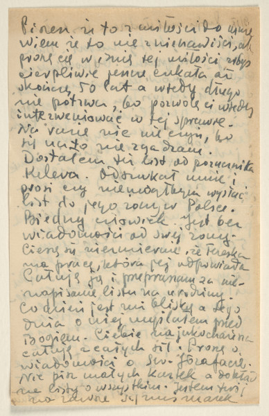 List Marka Szwarca do jego żony Giny. Szwarc napisał go podczas swojej służby wojskowej w Szkocji. Po raz kolejny wspomina żonie o odczytach na temat Polski skierowanych do Szkotów. Zastanawia się, czy odbędą się w najbliższym czasie czy w okresie jesieni. Gdyby przełożono je na później, mogliby w nich uczestniczyć studenci. Pisze o tym, że musiał ostatnio obierać ziemniaki na obiad. Namawia żonę do kupna futrzanej kurtki. Sam stwierdza, że nie potrzebuje ciepłych ubrań. Dzieli się z żoną swoją refleksją na temat filmu o miłości, który ostatnio widział. Szwarc opowiada jej również o tym, jaki jest jego zdaniem charakter Polaka. Planuje pozostać w wojsku do ukończenia pięćdziesięciu lat, ponieważ chce dobrze opanować umiejętność prowadzenia samochodu tak, by mógł ją wykorzystywać w przyszłości. Marek pociesza Ginę, która martwi się brakiem wiadomości od jej rodziców podróżujących do Stanów Zjednoczonych. Pisze do żony, że musi być cierpliwa, ponieważ rodzice dotrą do Nowego Jorku dopiero za cztery dni.