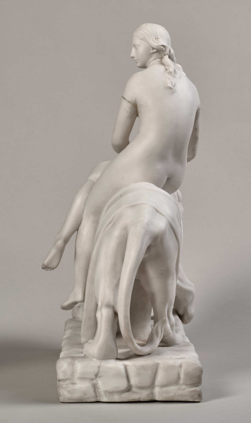 Kobieta na lwie - widok z tyłu