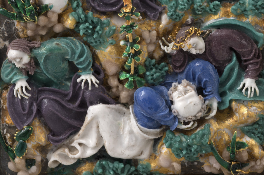 detal awersu - śpiący uczniowie ze sceny modlitwy Chrystusa w Ogrójcu.