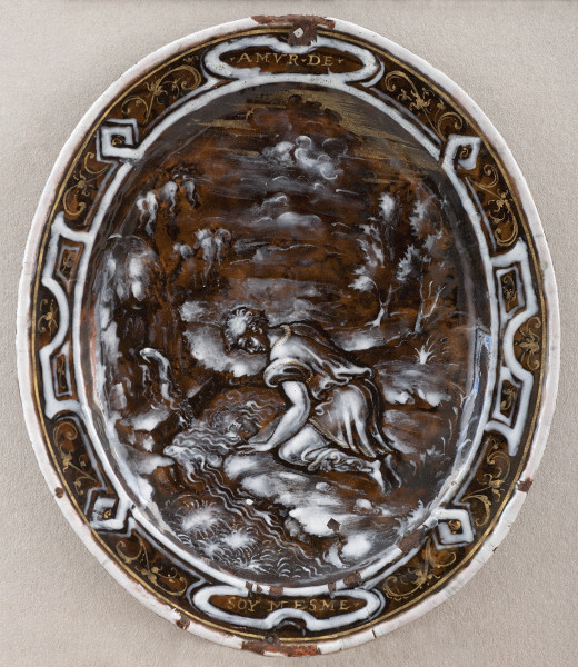 awers - Narcyz na tle pejzażu, klęczącego nad strumieniem.