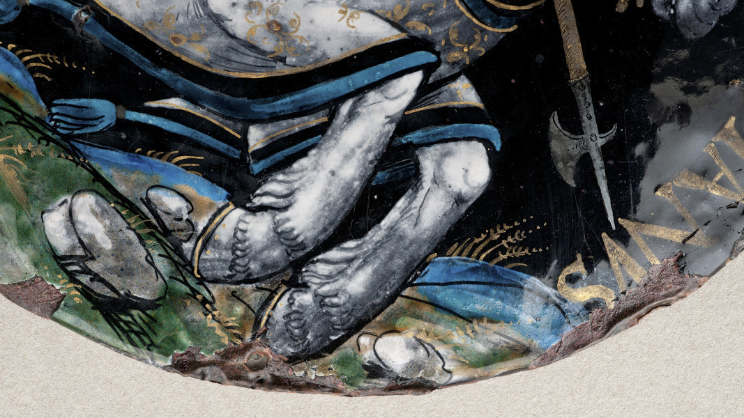 awers – fragment prawej części, ujęcie na kopyta końskie i dół końskiego czapraku, fragment halabardy.