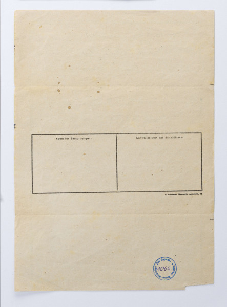 List obozowy napisany w j. niemieckim przez Zenona Waśniewskiego więźnia obozu KL Auschwitz, list napisany do żony Michaliny, 2 strony, pismo od lewej do prawej.