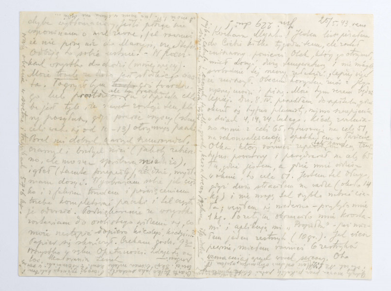 Gryps napisany przez Zenona Waśniewskiego z więzienia na Zamku w Lublinie, gryps skierowany do żony Michaliny, 4 strony zapisane. pismo od lewej do prawej.