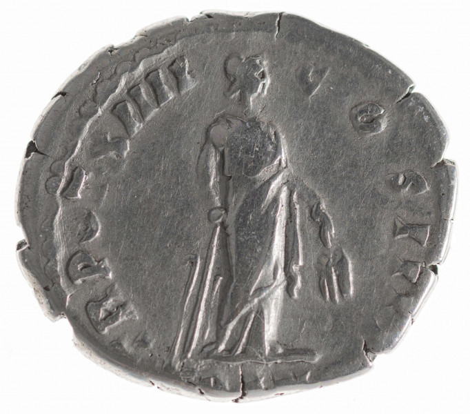 Av.: Popiersie cesarza w wieńcu laurowym w prawo. W otoku: IMP CAES T AEL HADR AN[T]ONINVS AVG PIVS P P

Rv.: Tranquillitas stojąca z głową zwróconą w prawo, trzymająca w prawej ręce ster, w lewej kłosy zboża. W otoku: TR POT XIIII COS IIII. W dołu: TRAN[Q]
