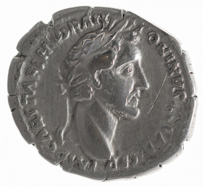 Av.: Popiersie cesarza w wieńcu laurowym w prawo. W otoku: IMP CAES T AEL HADR AN[T]ONINVS AVG PIVS P P

Rv.: Tranquillitas stojąca z głową zwróconą w prawo, trzymająca w prawej ręce ster, w lewej kłosy zboża. W otoku: TR POT XIIII COS IIII. W dołu: TRAN[Q]
