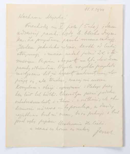 Gryps napisany przez Zenona Waśniewskiego przebywającego w obozie KL Lublin, gryps adresowany do żony Michaliny, 2 strony, pismo od lewej do prawej.