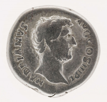 AV. Głowa cesarza w profilu w prawo, z brodą. W otoku napis:
HADRIANVS - AVG COS III PP

RV. Stojąca w lewo Aequitas, w rękach waga i długie berło. W otoku napis:
[AE]QVI - TAS AVG