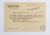 Karta pocztowa napisana przez Zenona Waśniewskiego więźnia obozu KL Lublin (majdanek) informująca, że otrzymał paczkę w dniu 17.2.1944 roku, karta zaadresowana do żony Michaliny Waśniewskiej.