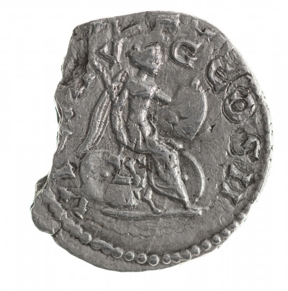 Av.: Popiersie cesarza w wieńcu laurowym w prawo. W otoku: IMP CAES D CLO ALB[IN AV]G

Rv.: Wiktoria siedząca w lewo, trzymająca w prawej dłoni palmę a w lewej tarczę wspartą na kolanie. Na dole tarcze. W otoku: VI[CT] AVG COS II
