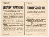 H/529/MRK/ML - Obwieszczenie o obowiązku zgłaszania do legalizacji narzedzi mierniczych, znajdujących się w obrocie publicznym. Wydane przez Warszawski Okręgowy Urząd Miar. Afisz drukowany na beżowym papierze. Tekst dwujęzyczny (po niemiecku i po polsku).