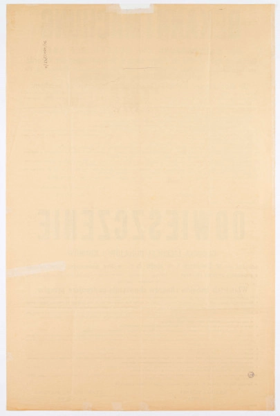 H/548/MRK/ML - Obwieszczenie o głównej licencji buhajów i knurów, mający się odbyć w kwietniu i maju 1942 r. Afisz drukowany na beżowym papierze. Podpisał starosta powiatowy Lenk. Tekst dwujęzyczny (po niemiecku i po polsku).