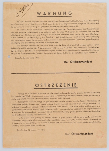 H/597/MRK/ML Ostrzeżenie o odpowiedzialności zbiorowej mieszkańców Kraśnika za