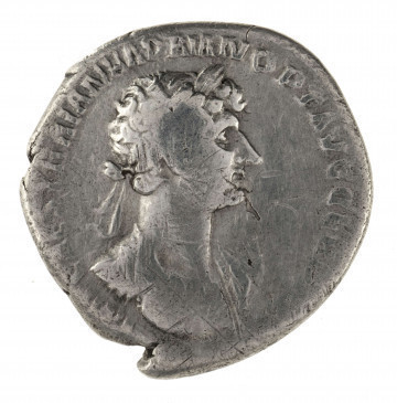 AV. Popiersie cesarza w profilu w prawo, w wieńcu laurowym na głowie. W otoku napis:
IMP CAES TRAIAN HADRIAN OPT AVG GER [DAC]

RV. Stojące postacie Hadriana i Trajana, zwrócone do siebie, podające sobie dłonie. W otoku napis:
PARTHIC DIVI TRAIAN [AVG F P M TR P] COS [P P]
Napis w odcinku nieczytleny.