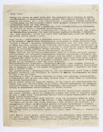 List Józefa Czechowicza do Stanisława Czernika, Lublin, po 22.05.1936 r., wym. 28 x 22 cm, k. 11 recto i verso. 
List zapisany pismem maszynowym na  na arkuszu kremowego papieru. Zapisana w całości karta recto oraz do połowy verso. Pod tekstem listu odręczny podpis poety, zapisany czarnym atramentem: 