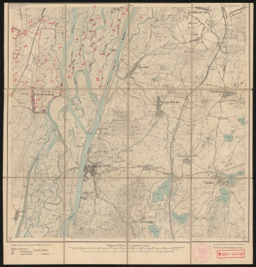 drukowana mapa 1405 Fiddichow II - Ujęcie z przodu; Mapę 1405 Fiddichow II opracowano i wydano w 1888, a dodrukowano w 1921 roku. Obejmuje obszar w pobliżu miejscowości Fiddichow, Kreis Greifenhagen, Reg. Bez. Stettin, Prov. Pommern, dziś Widuchowa, pow. gryfiński, woj. zachodniopomorskie, Polska. Jest jedynym zachowanym egzemplarzem arkusza przedwojennej mapy topograficznej oznaczonego godłem 1405, zawierającym dane o lokalizacji obiektów i ich nazw w zasobie archiwalnym Flurnamen Sammlung. Na drukowanej mapie ręcznie naniesiono warstwę z numeracją obiektów fizjograficznych odnoszących się do miejscowości: Gartz a. Oder, Friedrichsthal (obie dziś Niemcy); Fiddichow, dziś Widuchowa.