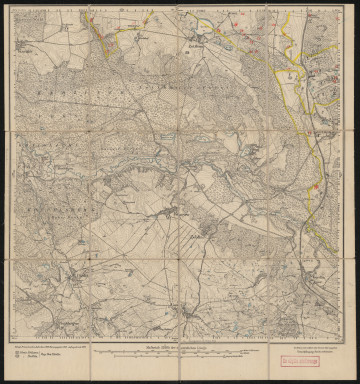 drukowana mapa 610 Kurow I - Ujęcie z przodu; Mapę 610 Kurow I opracowano w 1889, wydano w 1891 roku a dodrukowano w 1917 roku. Obejmuje obszar w pobliżu miejscowości Kurow, Kreis Köslin, Reg. Bez. Köslin, Prov. Pommern, dziś Kurowo, pow. koszaliński, woj. zachodniopomorskie, Polska. Jest jednym z dwóch zachowanych egzemplarzy arkusza przedwojennej mapy topograficznej oznaczonego godłem 610, zawierającym dane o lokalizacji obiektów i ich nazw w zasobie archiwalnym Flurnamen Sammlung. Na drukowanej mapie ręcznie naniesiono warstwę z numeracją obiektów fizjograficznych odnoszących się do miejscowości: Gerbin, dziś Garbno; Rotzog, dziś Rosocha; Vettrin, dziś Wietrzno; Gutzmin, dziś Chocimino.