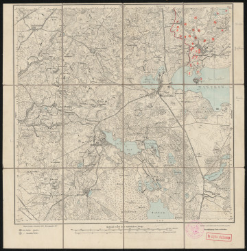 drukowana mapa 782 Wurchow II - Ujęcie z przodu; Mapę 782 Wurchow II opracowano w 1876, a wydano w 1877 roku. Obejmuje obszar w pobliżu miejscowości Wurchow, Kreis Neustettin, Reg. Bez. Köslin, Prov. Pommern, dziś Wierzchowo, pow. szczecinecki, woj. zachodniopomorskie, Polska. Jest jednym z dwóch zachowanych egzemplarzy arkusza przedwojennej mapy topograficznej oznaczonego godłem 782, zawierającym dane o lokalizacji obiektów i ich nazw w zasobie archiwalnym Flurnamen Sammlung. Na drukowanej mapie ręcznie naniesiono warstwę z numeracją obiektów fizjograficznych odnoszących się do miejscowości: Grumsdorf, dziś Grąbczyn; Wurchow.