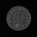 10 fenigów - Awers; w polu nominał: 10. Powyżej pomiędzy sześcioramiennymi gwiazdkami napis: STADT WOLLIN. Poniżej data: 1919. Obwódka perełkowa.