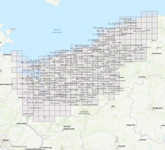 Przybliżona lokalizacja w geoportalu naniesionych nazw toponimów, dawnych nazw ludowych wskazanych na poniemieckiej mapie 1239 Colbitzow I