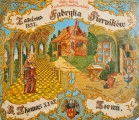 Wewnętrzna strona wieka skrzynki po piernikach przedstawia po lewej zakonnicę siostrę Katarzynę na tle sakralnego wnętrza, po prawej wizerunek Mikołaja Kopernika na tle świeckiego wnętrza, w centralnej części widok z domkiem stylizowanym na piernikową chatkę.