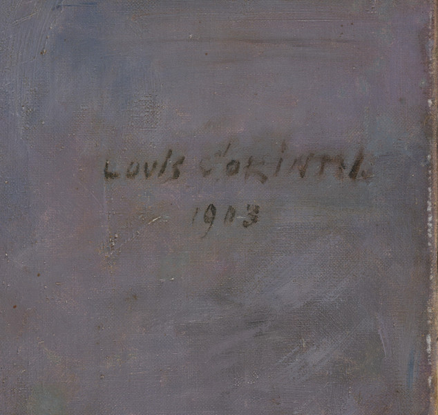 obraz - detal; Podpis autora z datą na małym fragmencie obrazu w dośc dużym powiększeniu.