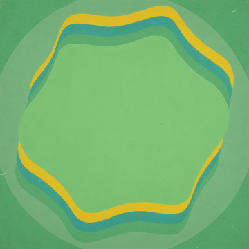 malarstwo; obraz; Szalag - IV - Ujęcie z przodu. Kompozycja należąca do serii czterech prac o wspólnym motywie trzech scalonych wstęg. Pasma żółej, szmaragdowej i zielonej linii falujące wokół wspólnego środka w tonacji jasnozielonej, otoczone kołem w odcieniu jasno-seledynowym. Cztery rogi pracy w kolorze zielonym.