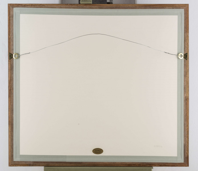 Miedzioryt kolorowany (odcienie czerwieni, zieleni, żólci), odbitka nie przebiega równolegle do krawędzi arkusza. Na dole pośrodku dwie podziałki liniowe: (Milliaria Germanica Communia; Milliaria Polonica Comunia) ; Wokół mapy ramka stopniowa, południki i równoleżniki oznaczone co 1°.Tytuł w prawym górnym rogu w obramieniu wici roślinnej. Nad tytułem kompozycja figuralna. Pośrodku herb Augusta II - tarcza z pięciodzielnym polem, na której Orzeł i Pogoń, pośrodku herb saski. Nad tarczą Orzeł w koronie. Po bokach herbu postacie alegoryczne: hodowla, rolnictwo i myślistwo.
Stan piąty, w tym przypadku najcennieszy, dzięki dodatkowej sygnaturze.
Napisy, p.g.: POLONIAE | REGNUM | UT ET | MAGNI | DUCATUS LITHUALNIAE.| ACCURATISS. DELINEATIONE. |REPRASENTAT. | OPERA ET STUDIO | MATTH. SEUTTERI. | SAC. CAES. MAJ. GEOGR.AUG.
Niżej: Cum Gr. et. Pr. S.R.I.Vicariatg, in / partibg Rheni, Svevice, et/ Juris Franconia.
Mapa sklejona pionowo z dwóch arkuszy papieru, oprawiona w zielone passe-partout, szkło i wąską brązową ramkę. 