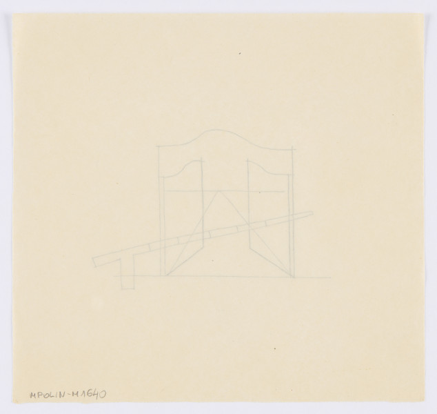 ilustracja - Rysunek tuszem na półtransparentnym papierze koloru kremowego: konturowe, narysowane niewieloma liniami, przedstawienie otwartych drzwi (?), za którymi widoczna jest droga ku horyzontowi. Na pierwszym planie półotwarty szlaban kolejowy.