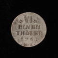 1/6 talara (cztery grosze) - rewers; Na rewersie poziomy napis: VI/EINER/THALER/1761/·D·L·