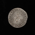 1/24 talara (grosz) - awers; Na awersie w ozdobnej tarczy herbowej strzała z datą 16-66. W perełkowej otoku napis: STRALSVNDISCH·STAT·GELT·HIH