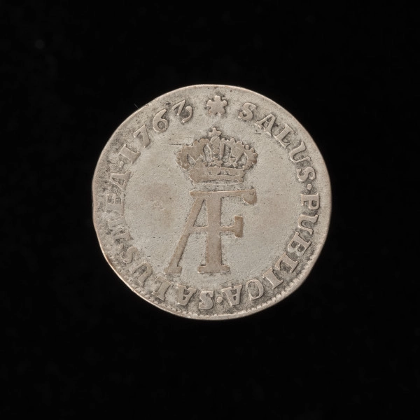 1/12 talara - awers; Na awersie monogram królewski AF pod koroną, w otoku napis: SALVS·PUBLICA·SALUS·MEA·1763.