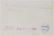 Fotografia - fotokopia ulicy Skłodowskiej (widok z ul. Okopowej) zimą z czasów okupacji wykonana ze zdjęcia oryginalnego, opatrzona pieczątką `Lublin, dnia 23 LIP 1944` i napisem (ołówkiem) `ul. Okopowa, Skłodowskiej, Lipowa`.