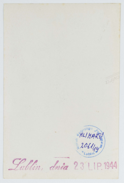 Fotografia - fotokopia Wieży Trynitarskiej (od strony ul. Królewskiej) z czasów okupacji wykonana ze zdjęcia oryginalnego, opatrzona pieczątką `Lublin, dnia 23 LIP 1944`.