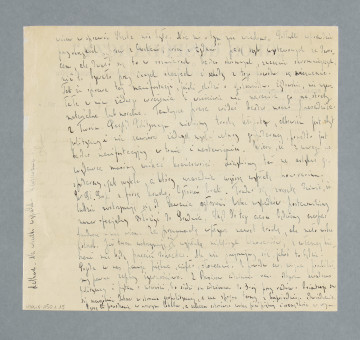 Odręczny list napisany na obu stronach pojedynczej karty papieru firmowego. U góry pierwszej strony nadruk: „GŁOS GOSPODARCZY” | ORGAN | FEDERACJI ZRZESZEŃ PRZEDSTAWICIELI HANDLOWYCH i KOMISANTÓW. Na drugiej stronie dopisek na lewym marginesie z podpisem autora.
Z treści: Mój Drogi! Pisma Twoje z 27-go dziś nadeszły i zostaną doręczone według przeznaczenia. Mam nadzieję, że pomimo swoich pesymistycznych proroctw, Twój rzekomo ostatni przedwojenny list będzie poprzednikiem całego szeregu dalszych. Dziś, zresztą, jak na całym świecie, przelewa się w nas fala optymizmu, że dojdzie do jakiegoś ugodowego pokojowego załatwienia sprawy z Czechami. […]