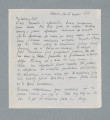 Odręczny list napisany na złożonej na pół czystej karcie papieru w kolorze szarym. Treść na wszystkich czterech stronach. Na wydartym dolnym fragmencie ostatniej strony zapisany adres Leona Perla.
Z treści: Mój kochany Tad! | A więc krakałeś i wykrakałeś. Dzisiaj przeżywamy dzień ciężki. Moc ludzi poszło do wojska. Nastrój nerwowy, a jednak spokojna Warszawa. Na zewnątrz […] [nieczytelne] opanowana, ale cukru już dzisiaj dostać nie można, konie i […] [nieczytelne] rekwirowano na […] [nieczytelne]. Wszystko odbywa się bez histerii, jakby ze zrozumieniem powagi chwili. […]