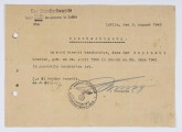 Zaświadczenie wydane przez Urząd Stanu Cywilnego w Lublinie stwierdzające zgon Gracjana Sopińskiego w obozie KL Auschwitz. Pismo jednostronne, pismo wyśrodkowane. 