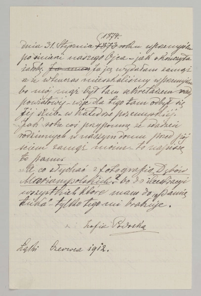 List na papierze kratkowanym, liczy 4 kartki (8 stron), wszystkie zapisane pismem czytelnym, pochylonym w prawą stronę, czarnym atramentem. Podkreślenia i poprawki na stronie 3, 5, 8.
