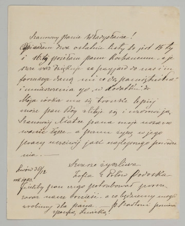 List sporządzony na papierze gładkim, cienkim, pisany czarnym atramentem, pismem czytelnym, pochylonym w prawą stronę. Zapisana jedna strona kartki.
