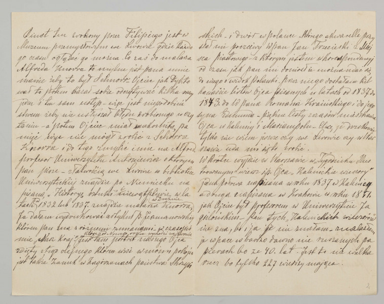 List sporządzony na czterech kartach pokratkowanego papieru, trzecia kartka pojedyncza. Napisany czarnym atramentem - lekko wyblakłym - pismem czytelnym, pochylonym w prawą stronę z charakterystycznym daszkiem na literkami `d` i `ł`. Na str. 1, 4, 5 dopiski nad tekstem oraz drobne poprawki i skreślenia.
