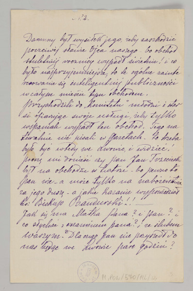 List składa się z trzech kartek (6 stron). Sporządzony na papierze w kratkę, pismem czytelnym, pochylonym w prawą stronę, niebieskim atramentem. Dwie kartki listu połączone ze sobą , trzecia luźna. Zapisane wszystkie strony. Na stronie 3 podkreślone wyrazy `ucztę ducha`, na 4 str. dopisano wyraz `chrztu` nad tekstem.
