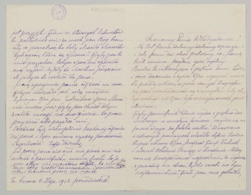 List na papierze w kratkę, liczy 2 kartki, 4 strony zapisane pismem czytelnym, pochylonym w prawą stronę, niebieskim atramentem, charakterystyczny dazek nad literą `d`, podkreślone wyrazy na ostatniej stronie listu.
