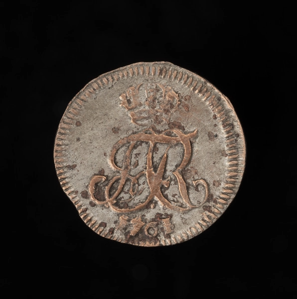 szeląg (1/48 talara) - Na awersie ukoronowany monogram królewski AFR, poniżej data 1761. Otok kreseczkowy.