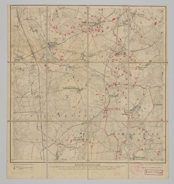 drukowana mapa 866 Moratz I - Ujęcie z przodu; Mapę 866 Moratz I opracowano i wydano w 1889, a dodrukowano w 1919 roku. Obejmuje obszar w pobliżu miejscowości Moratz, Kreis Cammin, Reg. Bez. Stettin, Prov. Pommern, dziś Kamień Pomorski, pow. kamieński, woj. zachodniopomorskie, Polska. Na drukowanej mapie ręcznie naniesiono warstwę z numeracją obiektów fizjograficznych odnoszących się do miejscowości: Holzhagen, dziś Leszczno; Moratz, dziś Moracz; Baumgarten, dziś Włodzisław; Klötzin, dziś Kłodzino; Drewitz, dziś Drzewica; Rackitt, dziś Rokita; Zarnglaff, dziś Czarnogłowy; Böck, dziś Skalin; Radduhn, dziś Raduń; Prust, dziś Pruszcz; Wendisch Pribbernow, dziś Przybiernów; Dummadel, dziś Tąpadły; Neklatz, dziś Niekładź; Lübsow, dziś Lubieszewo; Lerche, dziś Skowrony; Rottnow, dziś Buk; Schwanteshagen, dziś Świętoszewo; Trechel, dziś Trzechel; Siegelkow, dziś Żychlikowo; Kantreck, dziś Łożnica; Rothenfier, dziś Czermnica.