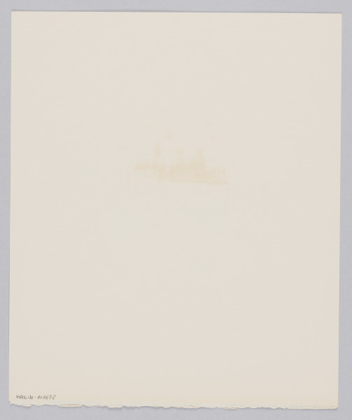 odbitka graficzna - Grafika z czarnymi kształtami ludzi oraz zwierząt umiejscowionych w jednym rzędzie niemalże od prawej do lewej krawędzi grafiki. Wśród kształtów widoczny królik z lewej strony. Przedstawienie wpisane w prostokątną, fragmentarycznie odbitą ramkę stojącą na dłuższym boku.