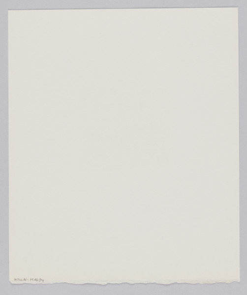 odbitka graficzna - Grafika przedstawia abstrakcyjną plątaninę linii i kształtów wypełniającą całkowicie dolną połowę ramki, w której jest zamknięta. Górna połowa przedstawienia pusta za wyjątkiem poszczególnych lini. Przedstawienie w stworzonym z przerywanej linii zbliżonym do kwadratu, prostokącie stojącym na dłuższym boku.