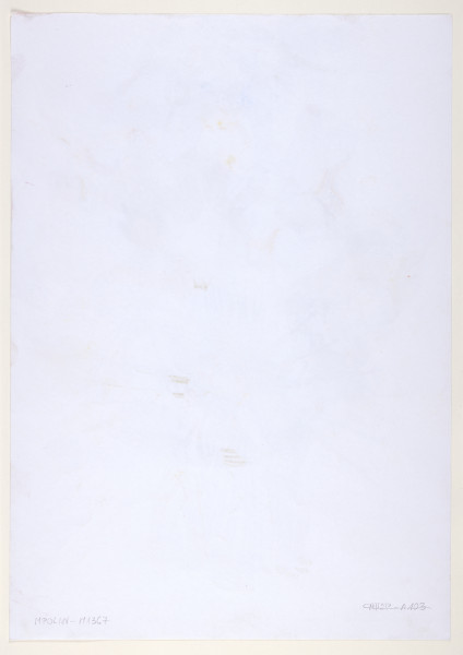 rysunek - Przedstawienie mężczyzn z karabinami na tle rozpadających się murów. Mężczyźni ustawieni do siebie plecami, celują karabinami przed siebie. Z przodu mężczyzna w szatach, reszta mężczyzn ubrana w spodnie i kurtki. Na drugim planie brązowe mury rozpadającego się miasta, w którego centrum znajduje się budynek ze złotą kopułą. Między murami kłęby białego dymu oraz pomarańczowe płomienie. Ponad miastem pięciu aniołów dmących w złote trąby.