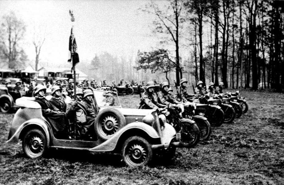 Zdjęcie przedstawia PSK podczas przeglądu w szyku motorowym.