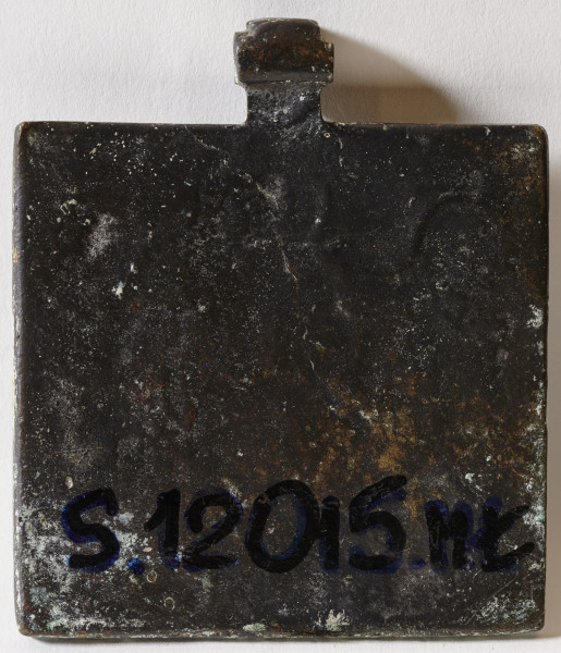 ikona w formie odlanej z brązu plakiety - zawieszki, z reliefowym wizerunkiem Deesis na licu i Mandylionu na górnej przewleczce